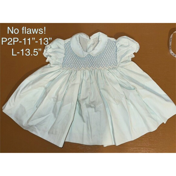 Vintage 1950's Blue Smocked Baby Dress Size see measurements